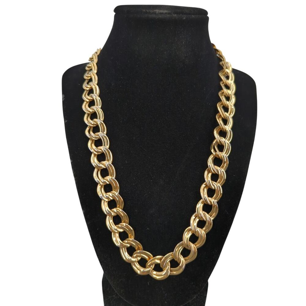 Vintage 1980s Statement Chunky Double Link Gold-Tone Chain Necklace